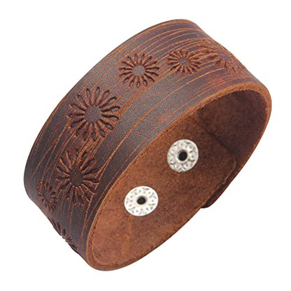 GelConnie Leather Cuff Bracelet Punk Braided Bracelets Rock Leather Wristbands Faux Mens Leather Bracelet Gothic Viking Bangle Adjustable Wrap Bracelet for Women,Men - color: Brown Leather Bracelet