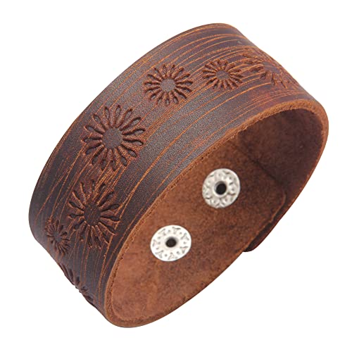 GelConnie Leather Cuff Bracelet Punk Braided Bracelets Rock Leather Wristbands Faux Mens Leather Bracelet Gothic Viking Bangle Adjustable Wrap Bracelet for Women,Men - color: Brown Leather Bracelet