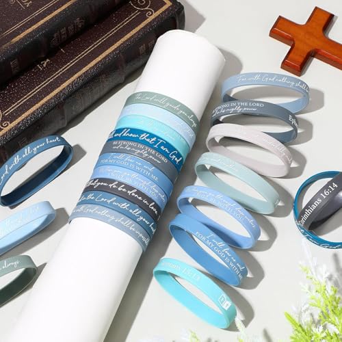 Ecation 72 Pcs Bible Verse Christian Bracelets Silicone,Blue Gray - color: Blue Gray