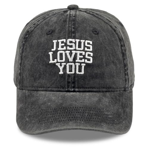 Inspirational Christian Baseball Cap, Adjustable Embroidered Cotton Hat for Men Women Dad Hat Gifts for His Her - color: Jesus Loves You - Black