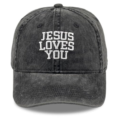 Inspirational Christian Baseball Cap, Adjustable Embroidered Cotton Hat for Men Women Dad Hat Gifts for His Her - color: Jesus Loves You - Black