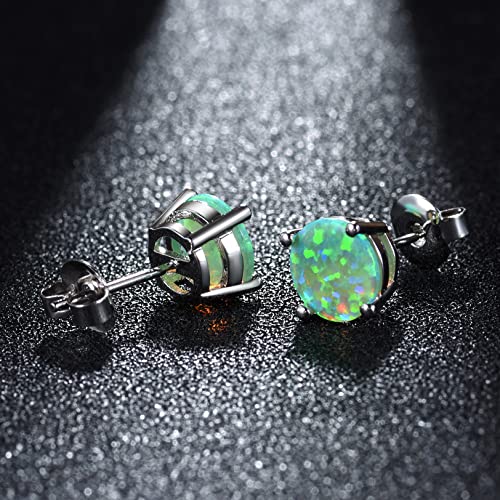 CERSLIMO Multi Colors fire Opal Stud Earrings Birthstone Earrings For Women 8mm - color: 05 Green