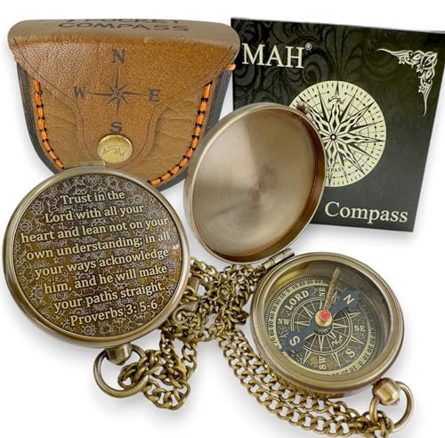 Handmade Religious Brass Compass Gift with Engraved & Embossed Faith Messages – Inspirational Christian Religious Gift Keepsake for Baptism, Confirmation, Christening, First Communion or Christmas - style: Trust in The Lord – Edition 1