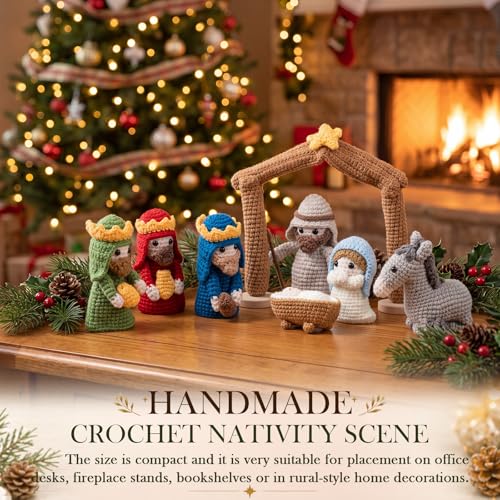 Qunclay 8 Pcs Knit Christmas Nativity and Figures Set for Women Men