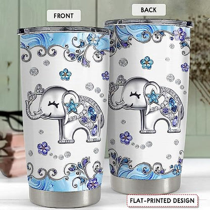 SANDJEST Elephant Tumbler 20oz Jewelry Drawings Stainless Steel Insulated Tumblers Elephants Gifts for Women Girls Coffee Travel Mug Cup Gift for Birthday Christmas - color: Elephant