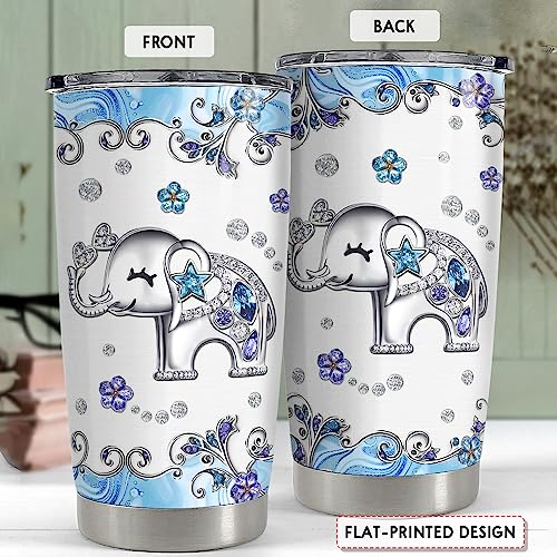 SANDJEST Elephant Tumbler 20oz Jewelry Drawings Stainless Steel Insulated Tumblers Elephants Gifts for Women Girls Coffee Travel Mug Cup Gift for Birthday Christmas - color: Elephant