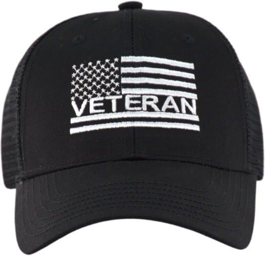 TSSGBL Various Gift Hats for Men - M L XL XXL Big Head Fit, Adjustable Mesh Trucker Ball Cap, Ideal Gifts - color: Black ( Veteran Flag ), size: One Size