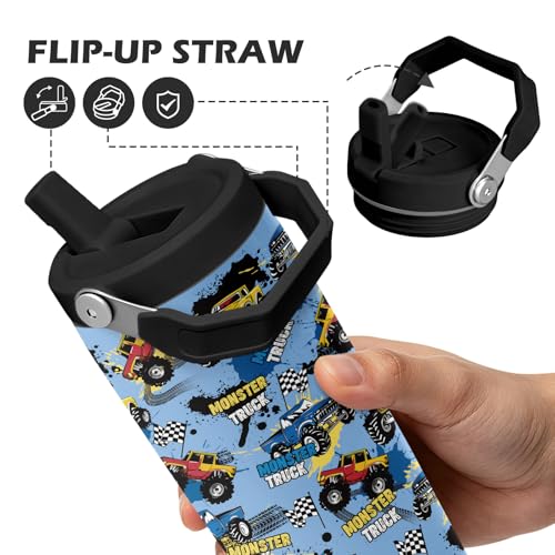 Hiboss Monster Truck Tumbler with Handle and Flip Straw 28oz, Insulated Stainless Steel Travel Monster Trucks Cup for Kids Boy, Birthday Christmas Trucks Gifts for Kids Teens Boys - color: Monster Truck