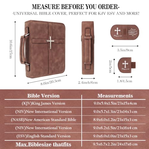 Vegan Leather Bible Case, Bible Bag with Magnetic Bookmark,Bible Cover Case - color: Brown