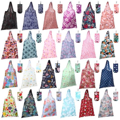 Paterr 24 Pcs Reusable Grocery Shopping Bags Foldable Bulk - style: Retro Style