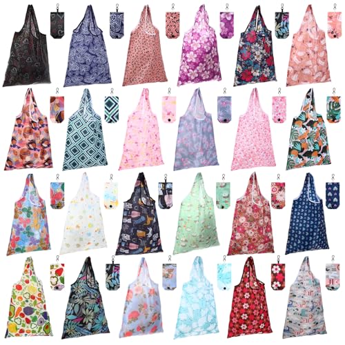 Paterr 24 Pcs Reusable Grocery Shopping Bags Foldable Bulk - style: Retro Style