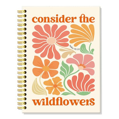 ERHACHAIJIA Consider The Wildflowers Lined Spiral Notebook Gifts for Women - color: Off White-Orange