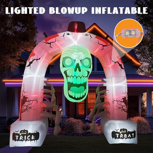 DILANSHOP 12FT Halloween Inflatable Arched Door Giant Scary Skeleton with Built in LED Lights, Spooky Outdoor Decoration for Front Yard Lawn Garden - Halloween Party Holiday Blow Up Decor - style: Skull