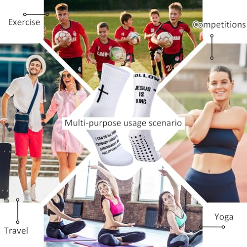 4 Pairs Cross Grip Soccer Socks, Us Size 6-12 - color: Black, White, style: Religious