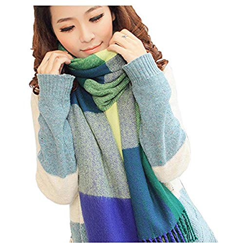 Wander Agio Women's Fashion Long Shawl Big Grid Winter Warm Lattice Large Scarf - color: Green