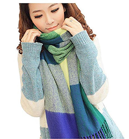 Wander Agio Women's Fashion Long Shawl Big Grid Winter Warm Lattice Large Scarf - color: Green