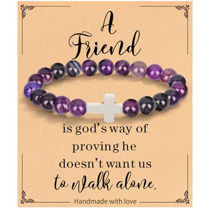 Christian Grandparents - Day Gifts for Women, Religious Cross Bracelet - color: Purple - To Best Friend