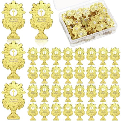 Hoteam 50 Pcs First Communion Enamel Lapel Pins Bulk Chalice with Grapes and Wheat Gold Plated Religious Pins Gifts for First Holy Communion Catholic Baptism Christian Memorial Favors - style: Classic Style