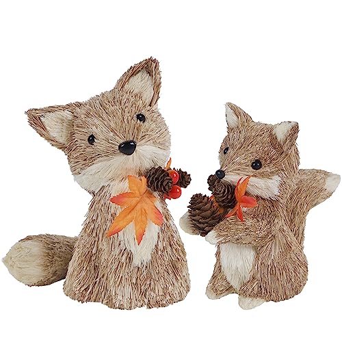 winemana Fall Decor Set of 2 Sisal Fox, Thanksgiving Decorations for Home - style: style 1