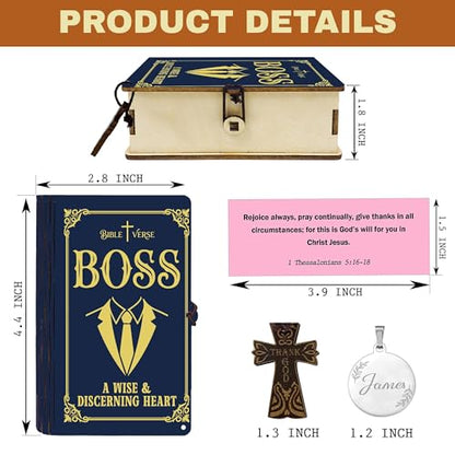 Boss Bible Verse Box, 150 Bible Verse Cards in Box, Christian Appreciation Gift for Boss, Thank You Gifts, Faith Encouragement Keepsake for Men, Wooden Storage Box - color: Boss