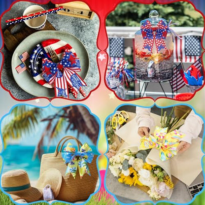 12 Rolls 60 Yards Summer Wired Ribbon for Wreaths Bows Crafts - style: Summer Memorial Day