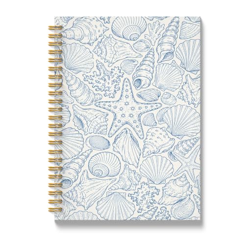 JMICTUB Blue Coastal Beach Spiral Notebook 5.5x8.3, Ocean Nautical Seashell Starfish Marine Biology Hardcover Lined Journal - color: Spiral notebook-15