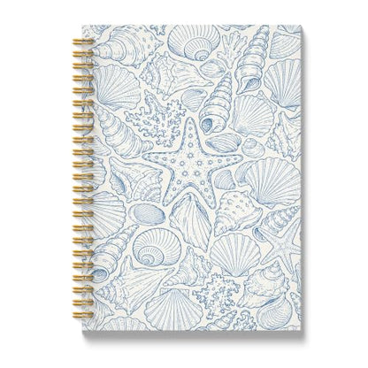 JMICTUB Blue Coastal Beach Spiral Notebook 5.5x8.3, Ocean Nautical Seashell Starfish Marine Biology Hardcover Lined Journal - color: Spiral notebook-15