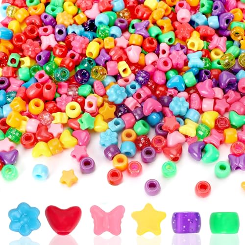UPINS 1200 Pcs Colored Shaped Pony Beads for Bracelets Jewelry Making - color: Multicolor for Heart Flower Star Butterfly
