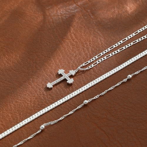 Amicon Cross Necklace for Women 14K Gold Plated Dainty Heart Cross Pendant Choker Simple Trendy Cute Cross Charm Diamond Necklace Faith Jewelry Religious Minimalist Gift - style: Layered Figaro Cross-SL