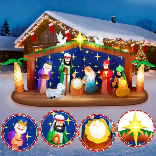Kalolary 12FT Long Christmas Inflatable Nativity Scene
