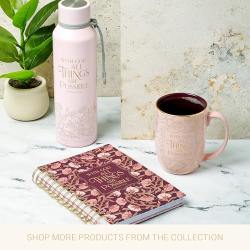 Christian Art Gifts Large Ceramic Coffee Bible Verse Mug for Women - color: All Things are Possible/Pink & Rose Gold Floral