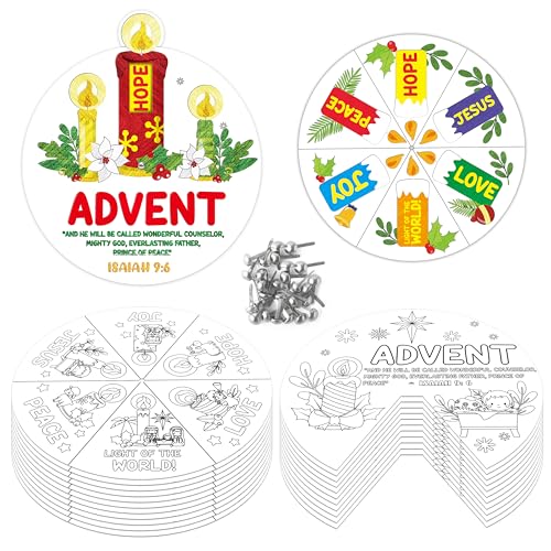 COcnny Christmas Coloring Craft - 24 Sets DIY Color Your Own Religious Christian Art Craft Wheel Cards, Xmas Advent Jesus Paper Kit for Church Sunday School Home Class Bible VBS Activities - style: Christmas Advent