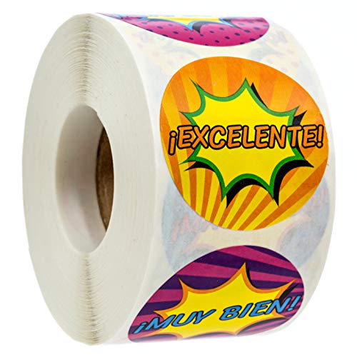 SBLABELS Spanish Reward Stickers / 500 Espanol Teacher Classroom Reward Stickers / 8 Alternating Superhero Comic Designs / 1.5" Student Praise Sticker - color: Spanish Superhero