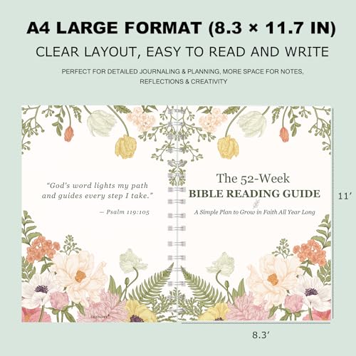 The Bible In A Year 52-Week Bible Study Journal Planner for Women and Men, Guided Christian Devotional Workbook for Faith Growth, Prayer, and Daily Reflection (Mixcolor, L 8.5"x11") - color: Mixcolor, size: L 8.5"x11"