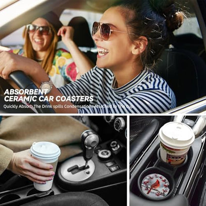 Cardinals 2 Pack Car Cup Holder Coasters Ceramic Drink Coasters - color: Yellow
