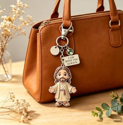 A Little Jesus for You - Mini Keychain & Poem Card Set, I Am With You Always Pocket Reminder, Christian Faith Gift - color: December