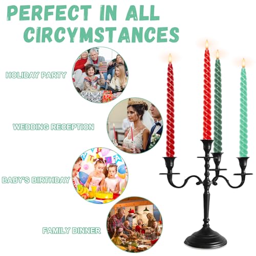 Whaline 8Pcs 10 Inch Christmas Spiral Taper Candles Red Green Dripless Twisted Wax Candles Long Unscented Candle Sticks for Xmas Home Party Supplies - color: Christmas
