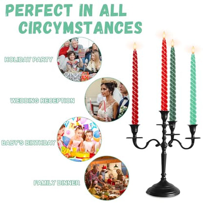 Whaline 8Pcs 10 Inch Christmas Spiral Taper Candles Red Green Dripless Twisted Wax Candles Long Unscented Candle Sticks for Xmas Home Party Supplies - color: Christmas