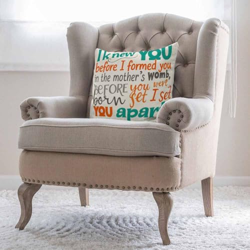 Moslion Bible Verse Pillow,Home Decorative Throw Pillow Cover I Knew You in The Womb Cotton Linen Cushion for Couch/Sofa/Bedroom/Livingroom/Kitchen/Car 18 x 18 inch Square Pillow case