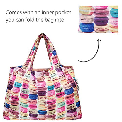 allydrew Large Foldable Tote Nylon Reusable Grocery Bags - color: Set of 2, Macarons, size: Large & Small (Set of 2)
