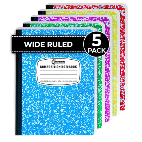 Rosmonde 5 Pack Composition Notebooks Wide Ruled, Color Marble Notebooks - size: 5 Pack