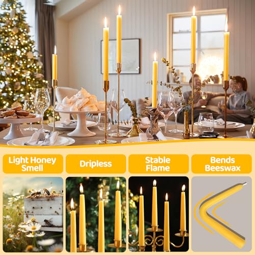 Beeswax Taper Candles,100% Natural Bees Wax Candle Sticks,18 Pack,8 Inch - color: Yellow, size: 8 inch