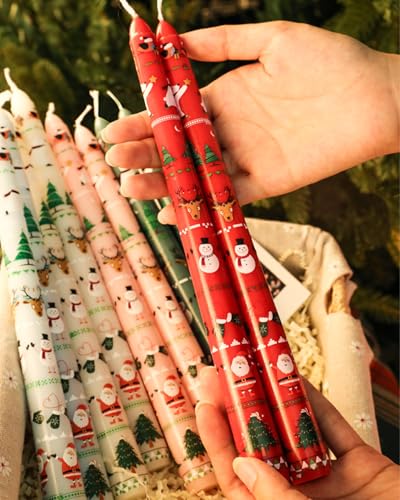Christmas Taper Candles Red Taper Candles Candlestick Christmas Party Gift Winter Holiday Dinner Table Decorations,10inch,Set of 2,CHC - color: CHC-Red