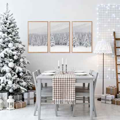 CHDITB 3 Pcs Snowy Winter Forest Landscape Framed Wall Art 16x24 Inch - color: Snowy Christmas Pine Trees, size: 16"L x 24"W