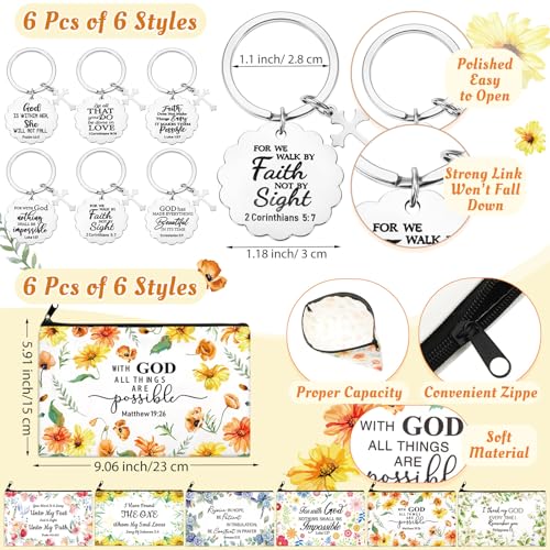 Funnymoom 24 Pcs Floral Christian Church Gifts Bulk for Women 24 oz Religious Plastic Tumbler Cup Bible Verse Makeup Cosmetic Bag Crew Sock Inspirational Keychain for Church Volunteer VBS Appreciation - style: Inspirational Christian
