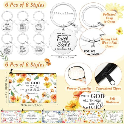 Funnymoom 24 Pcs Floral Christian Church Gifts Bulk for Women 24 oz Religious Plastic Tumbler Cup Bible Verse Makeup Cosmetic Bag Crew Sock Inspirational Keychain for Church Volunteer VBS Appreciation - style: Inspirational Christian