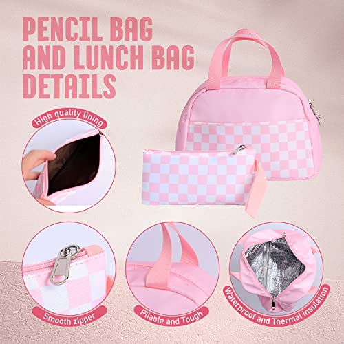 UREYMX Checkered Backpack - School Backpack for Kids, Large Capacity, Waterproof, Lightweight, Black - color: 3 in 1 Pink and White Plaid