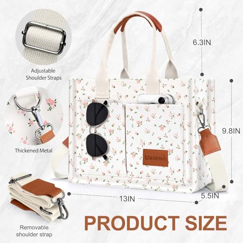 LHMTQVK Canvas Tote Bag for Women, Work & Bible Study Handbag - color: Pink Flower