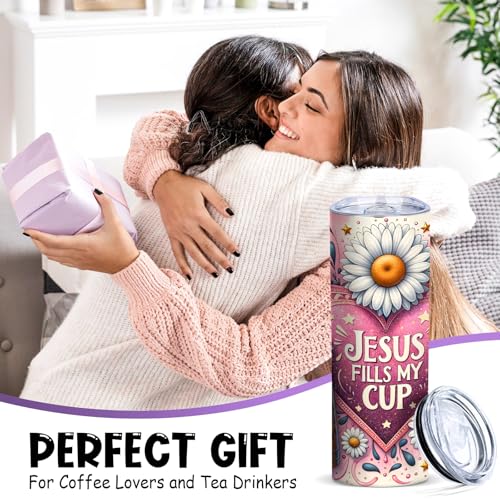 TUMBTU Jesus Fills My Cup Skinny Tumbler,Inspirational Christian Coffee Mug - color: Pink