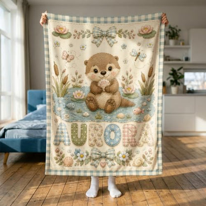 Personalized Baby Blanket With Name, Custom Baby Blankets, Sea otter Design - color: Sea Otter